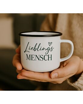 Emailletasse bedrucken mit farbigem Rand