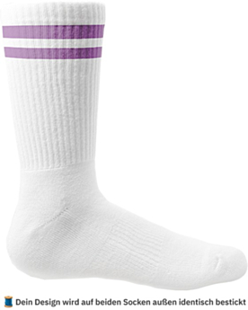 Personalisierte Socken – bestickt mit Text oder Logo White/Lilac
